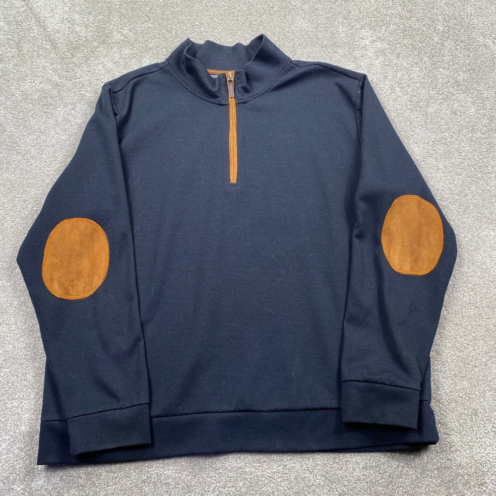 Southern Pines Pullover Mens XL Navy Blue Quarter Zip Elbow Patches Classic